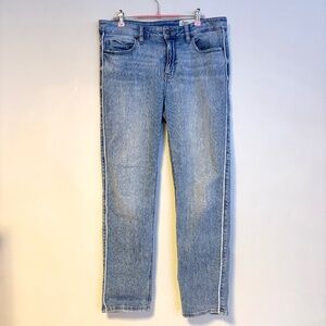 Cosmic Blue Love Mid Rise Straight Leg Jeans Denim Light Wash Blue Piping 30 W